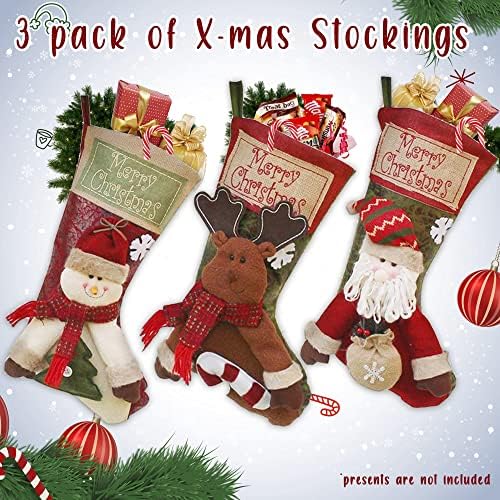 Al Faro Home Porodične čarape za Božić 3 pakovanje, Xmas čarapa poklon torba za božićne ukrase
