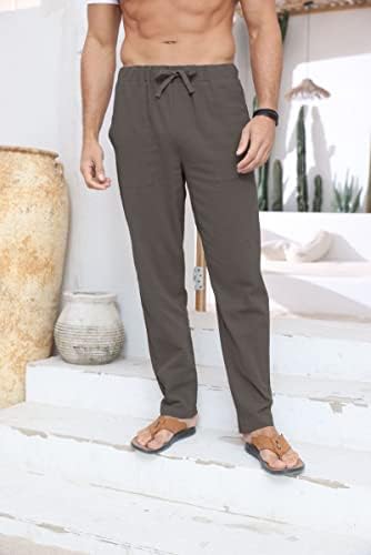 Seganup muškarci pamučne line joge hlače casual vučna elastična struka sa džepom Pajama hlače na plaži Hipie boho hlače