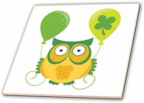 3drose slatka Big Eyed St Patricks dan Sova drži balone ilustracija-pločice
