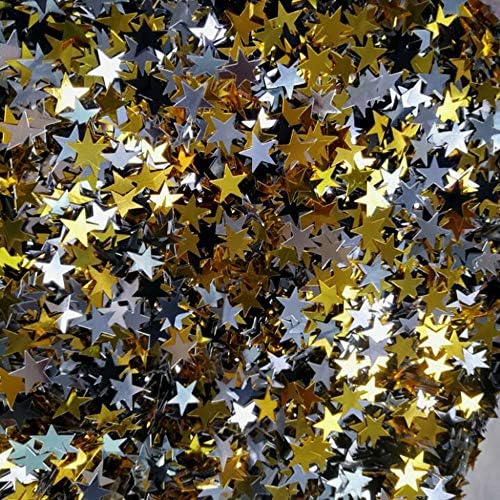 Glitter Stars Confetti Table Confetti Crno zlato i srebrne metalne zvijezde Confetti - 30 grama, 10 mm