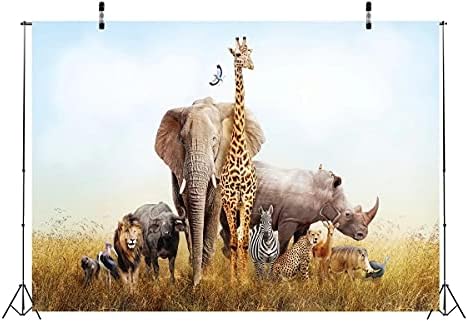 BELECO 7x5ft tkanina Safari životinje pozadina velika grupa afričkih Safari životinja na travnjaku Slon žirafa