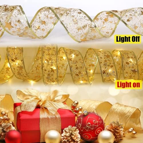Enthuney Božić Ribbon Lights ukrasi za božićno drvo Unutarnji Vanjski dom, 16ft 50 LED svjetla bakarna