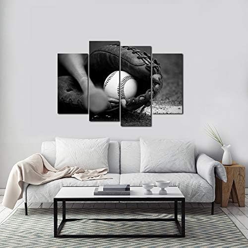 HOMEOART Bejzbol zid Art Sport tematske slike Slike platno printovi dekoracija spavaće sobe za dječake crno-bijelo