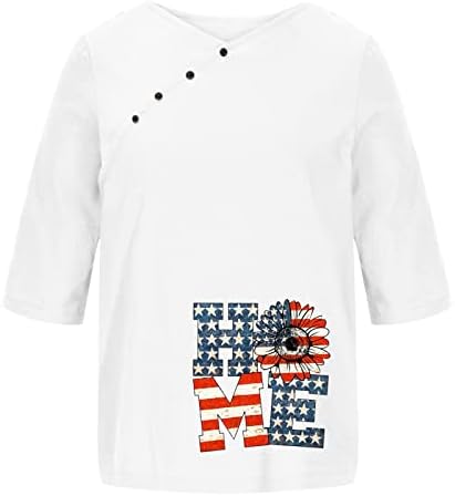 Jedinstvena grafička majica Dan neovisnosti Ljeto Ženska ručica V Vredni bočni gumb Cvjetni fit tiskani TOP