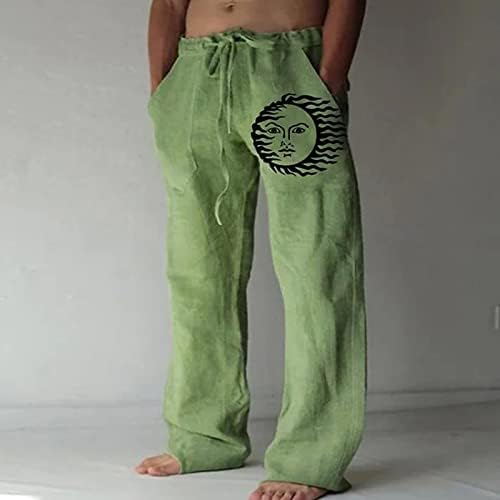 Muške pamučne posteljine pantalone Ljeto labavi elastični struk džepovi hlače, casual lagane rasteznite