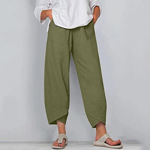 Ženske pamučne paketne pantalone elastične struk ljetne hlače na širokim nogama opušteno fit casual tweat