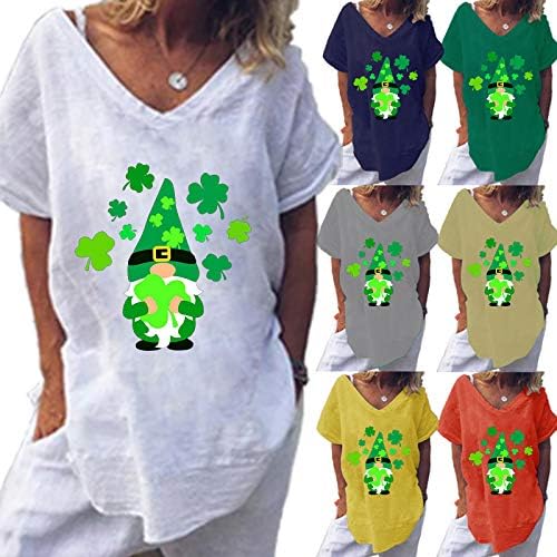 Smiješne ženske košulje V izrez Gnome Print Zelena majica kratkih rukava Žene St Patrickov dan Lucky Poklon
