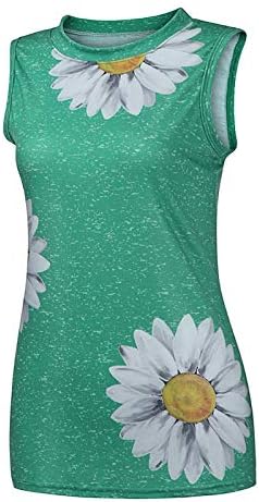 Ljetni ženski vrhovi O-izrez Daisy Print prsluk bez rukava Sunflower labav majica Workout bluza