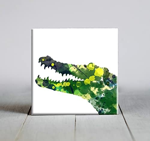Zeleni Apstrakt Krokodil Akvarel Art Dekorativna Pločica