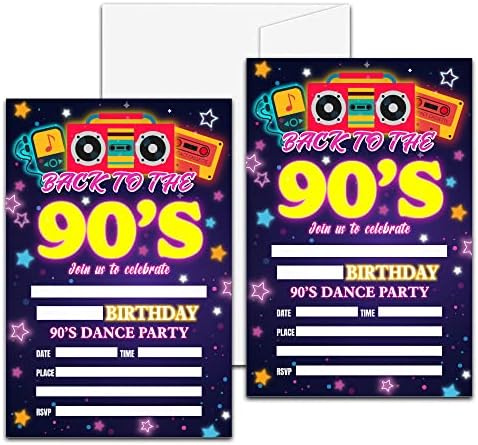 90-jev rođendanski poziv, natrag na tematsku pozivnicu za ispunjavanje 90-ih, 20 pozivnica sa kovertama