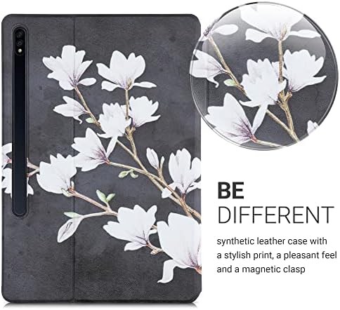 KWMobile futrola Kompatibilan je sa Samsung Galaxy Tab S7 Plus / Tab S7 FE - Case Slim PU kožna ploča tableta sa značajkom štanda - Magnolias Taupe / Bijela / tamno siva