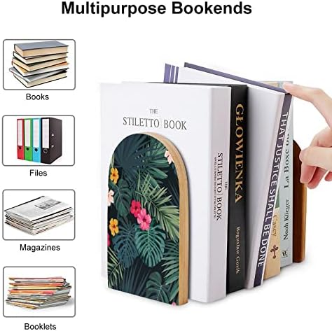 Hibiskus cvjetni Tropski Palm Uzorak Drvo dekorativno Bookends Non-Skid knjiga kraj za police 1 par 7 X 5 inča