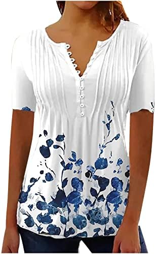 Ženske letnje Casual Henley majice 3/4 rukav V vrat bluza sa dugmetom za cvetni Print T-Shirt Sexy Slim Fit Tees Tops