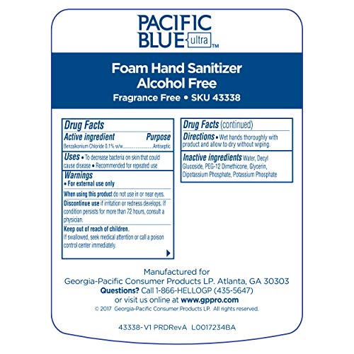 Pacific Blue Ultra alkohol-frek rukom sanitetnicom za punjenje saniteta GP PRO, bez mirisa, 43338, 1000ml po puniku, 4 punjenja po kućištu