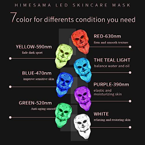 HIME SAMA 7 boja LED maska za terapiju svjetlom, Njega kože lica Led maska za lice plava & amp; crveno svjetlo za anti Aging Skin Rejuvenation Skin zatezanje, maska za njegu kože kod kuće za lice i vrat