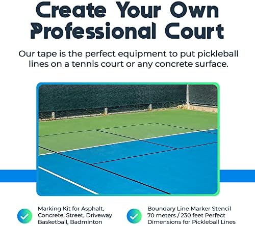 Poboljšajte traku za označavanje terena za Piklball - Ultra-ljepljiva i vodootporna Vanjska traka za asfalt ili beton - 230 stopa za Piklball, tenis, Badminton i košarkaške linije