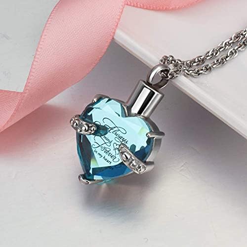 Xiuda Birthnestone Crystal Urn ogrlica za srce Memorijal za srce održava nakit za držač pepela za pepelu za