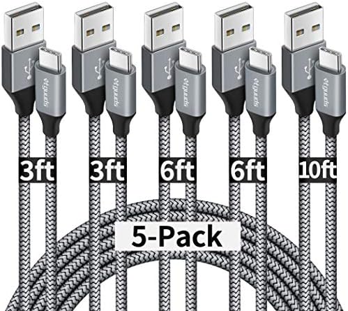 Etguuds USB TIP C kabel Brzi punjenje, [5-pakovanje, 3/3/6/6/10 FT] USB-A do USB-C kabela za punjač