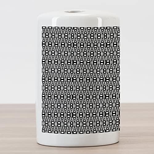 AMBESONNE SAŽETAK Keramička držač četkica za zube, jednobodni kvadrati mnogih veličina motiva sa mrežnim dizajnom geometrijskih redova uzorak, ukrasni svestrani kontratop za kupatilo, 4,5 x 2,7, crno bijelo