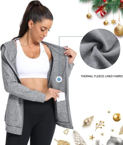 HIBELLE ženske full-zip fleece obložene kapuljačom Sportske dukseve sa zgodnim džepovima i unutarnjim džepom