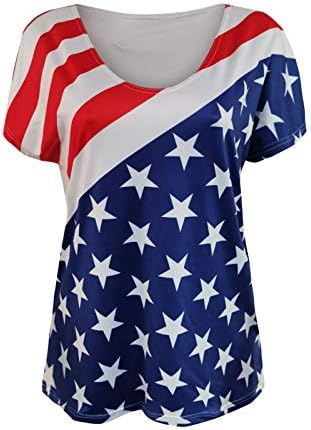 Američka zastava Majica Žene USA Star Stripes Četvrti Juli TEE majice Ležerne prilike Print V izrez Tee The