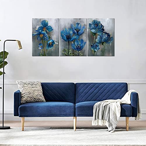 Plava cvjetna zidna Umjetnost, cvijeće na sivoj pozadini priroda krajolik platno Print zidna umjetnost