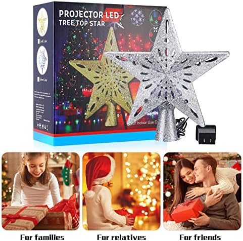 Božićno stablo, zvjezdani božićni stablo se osvijetljen šarenim / srebrnim rotirajućim snježnim pahuljicama LED projektor, 3D blistavo noćno svjetlo božićno ukrašavanje