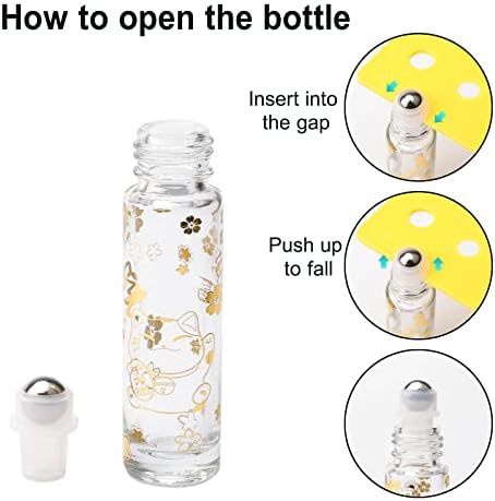 Jiuwu 10pcs 1 / 3Oz staklene boce od stakla 10ml Lucky Cat Glass Roll na bocama s nehrđajućom