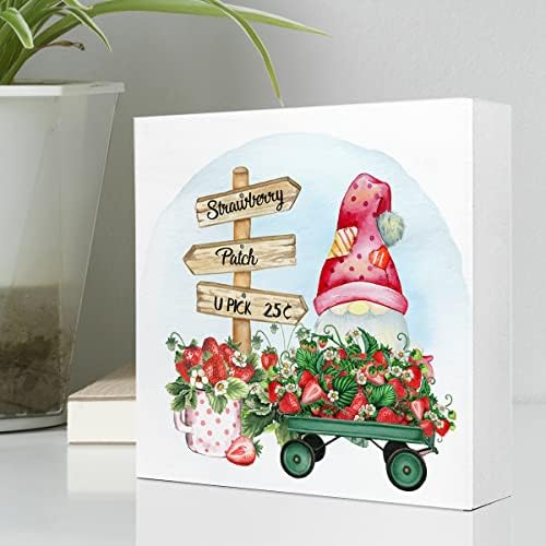 Strawberry Patch Drvena ploča Dekor znaka, rustikalna cvjetna jagoda gnome drvo za drvo za drvo za ljeto
