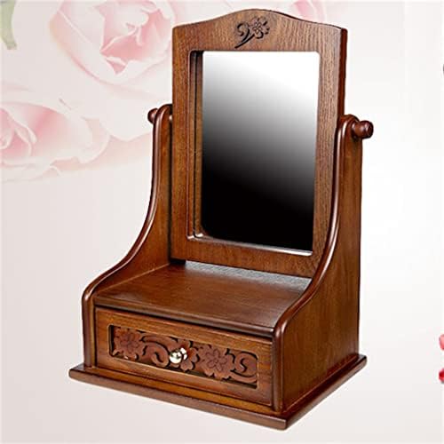 WYFDP stolno ogledalo za šminkanje reverzibilno drveno toaletno ogledalo sa fiokom za odlaganje nakita