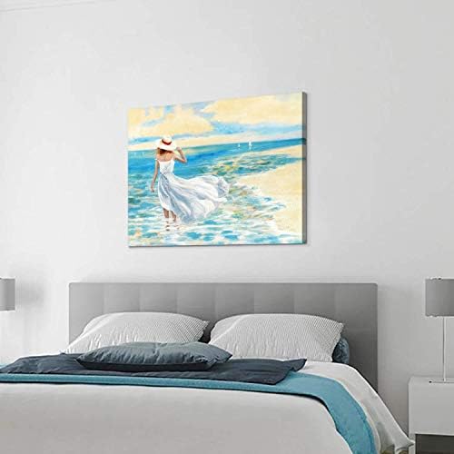 Hardy Galerija Sažetak plaža slika zid Art: djevojka & Ocean Artwork morski pejzaž slika na platnu za kupatilo