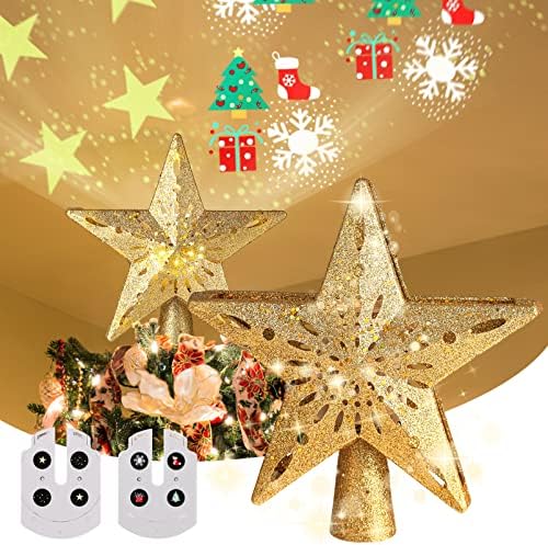 Clispeed Star Božićno stablo sa 2pcs projektorima, sjajnim sjajnim šupljim osvijetljenim stablom sa 3D rotirajućim šarenim projektorima za kućnu prazničnu zabavu Xmas Tree