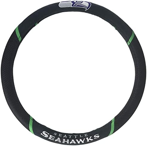 FanMats NFL - Seattle Seahawks izvezeni poklopac upravljača, crni, univerzalni 15 promjer