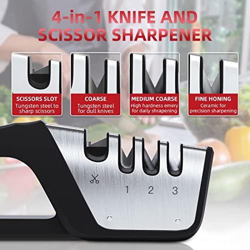 PUSDIL nož za oštrenje, 4-u-1 noževi alat za oštrenje makaza 3-stepeni prenosivi Kuhinjski Oštrionici