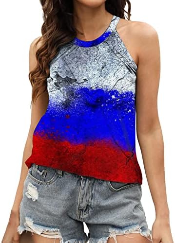 Miashui brend ženske ženske američke zastave Print Tops plisirane majice bez rukava Tank Top podesive
