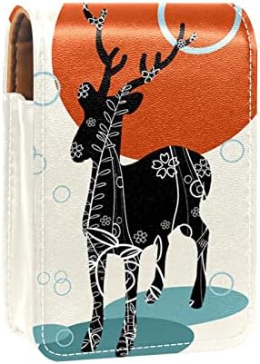 ORYUEKAN Mini torba za šminkanje sa ogledalom, torbica za kvačilo od umjetne kože, umjetnička životinjska priroda Elk Floral