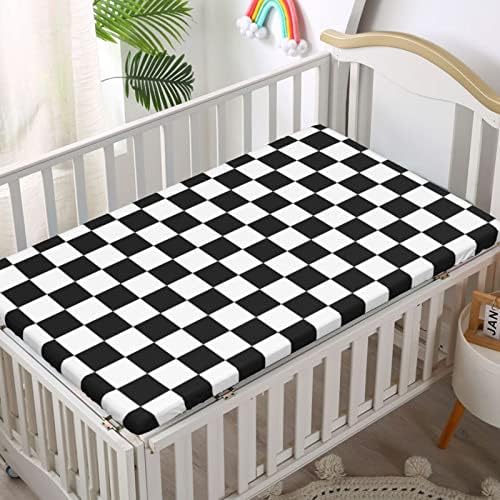 Opremljeni mini kreveti sa rešetkama, prenosivi mini krevetići ultra meki materijal - list za bebe za dječake, 24 x38, bijela crna