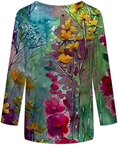 Žene 3/4 rukava za majicu kravata boja bluza TEE Rhinestone Tunic Tops V izrez cvjetni tiskani tines proljeće ljetne vrhove 2023