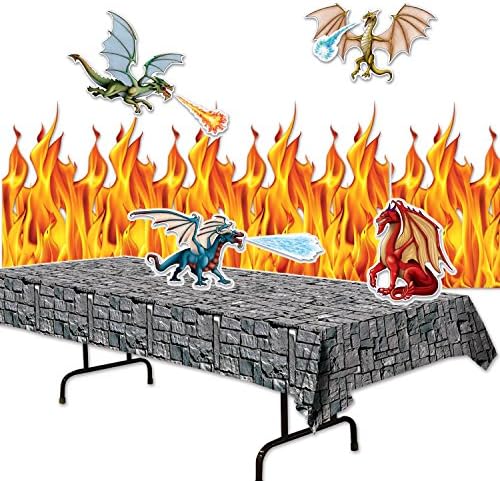 Fakkos Design Dragon Party Dobavljač Dekor set - plamen pozadina, poklopac kamena stola, zmajevi zmajevi