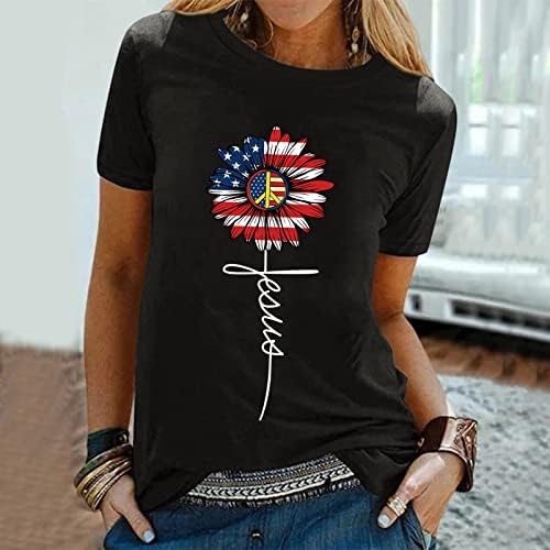 Napoo američke zastave vrhovi žena Američki grafički pamučni vrhovi Vanjski Party Club Tee modni labavi kratki