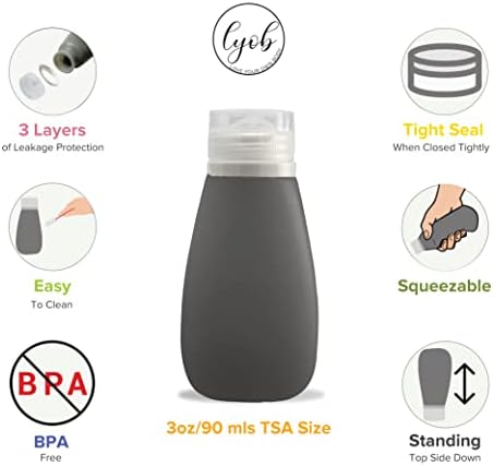 Lyob Profefet Silikonske meke puštajuće boce TSA odobreno 3oz u putničkoj torbi sa naljepnicama BPA Besplatna putnička boca za toaletne potrepštine, posude za losione, šampone, sanitizer 4-paket