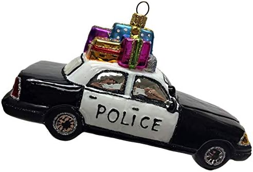 Santa u policijski auto sa predstavlja poljski staklo Božić ukras ukras
