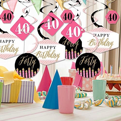 Chic 40. rođendan - ružičasta, crna i zlatna - rođendanska zabava viseći dekor - kočnice za zabavu - set od 40