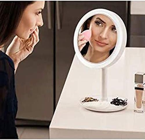 GRJUSO ogledalo za šminkanje od 7,9 inča sa LED svjetlima i glavom ventilatora podesivo Kozmetičko ogledalo za ispraznost 5X uvećanje