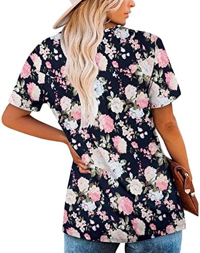 Ženske Casual cvjetne Henley majice Sakrij stomak Ruched topovi 2023 ljetne kratke rukave bluze za nošenje