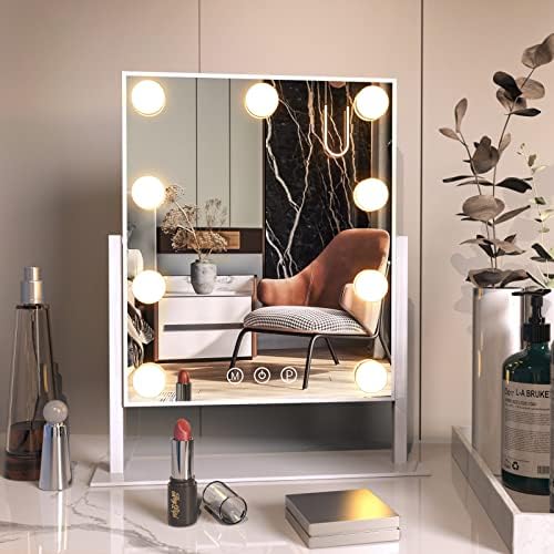 VVSmriti toaletno ogledalo sa svetlima ogledalo za šminkanje sa 9 LED svetla pametna kontrola dodira 3 boje svetlo 360 ° rotacija