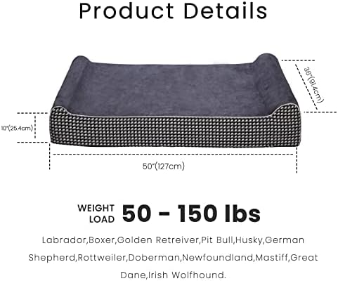 Laifug Ortopedska memorijska pjena Extra Veliki pasički krevet sa jastukom i izdržljivim vodootpornim oblogom i uklonjivim poklopcem za pranje i pametni dizajn