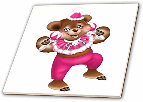 3drose slatki ples mrki medvjed klovn u ružičastoj ilustraciji-pločice