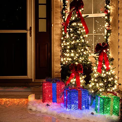 Božićni ukrasi, Vanthylit 3pk Božićno osvijetljene poklon kutije sa crvenim plavim i zelenim svjetlucavim