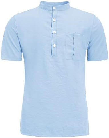 Vrh za muške pamučne Lane 3/4 rukave čvrste majice prednji džepna košulja Baggy Stand ovratnik T-Shirt